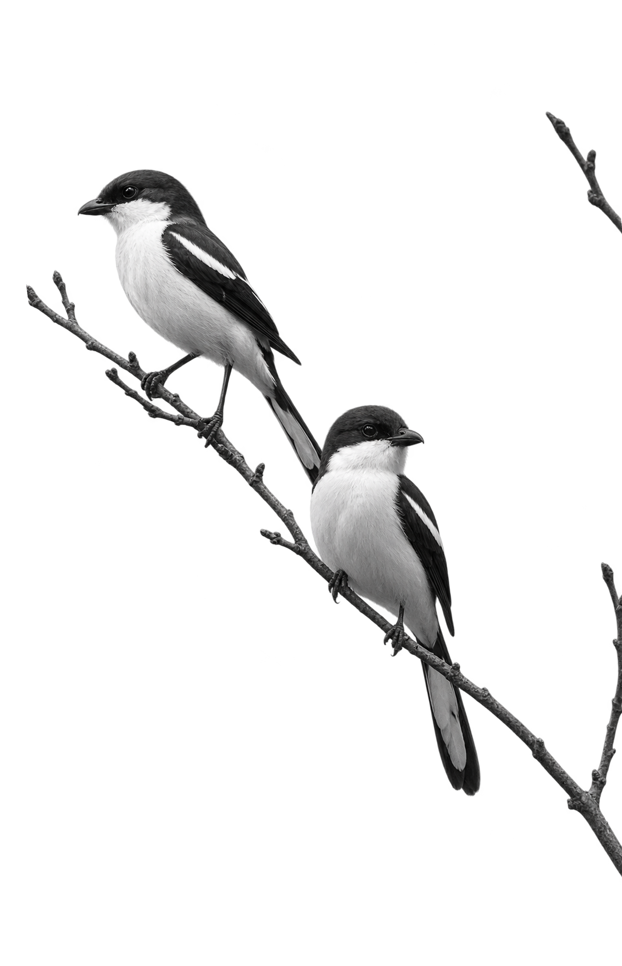 Two butcherbirds perched on a branch